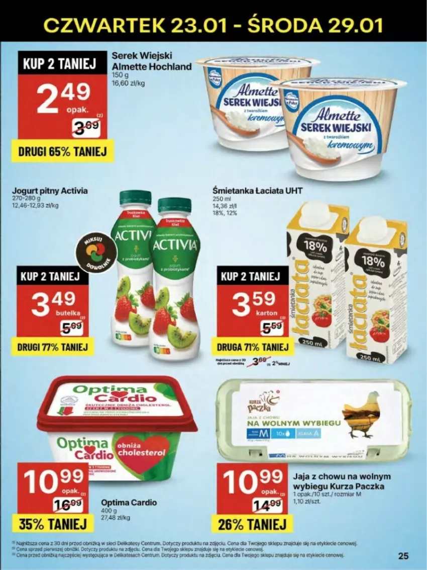 Gazetka promocyjna Delikatesy Centrum - ważna 23.01 do 29.01.2025 - strona 18 - produkty: Activia, Almette, Hochland, Jaja, Jogurt, Jogurt pitny, Optima, Optima Cardio, Rum, Ser, Serek, Serek wiejski