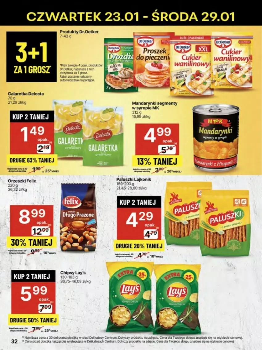 Gazetka promocyjna Delikatesy Centrum - ważna 23.01 do 29.01.2025 - strona 26 - produkty: Chipsy, Delecta, Fa, Felix, Gala, Galaretka, Lajkonik, Mandarynki, Orzeszki, Piec, Rum, Syrop