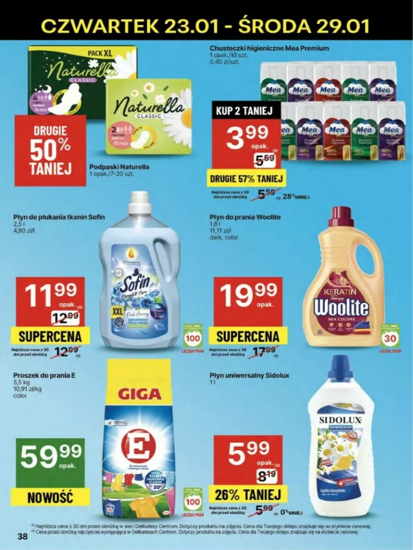 Gazetka promocyjna Delikatesy Centrum - ważna 23.01 do 29.01.2025 - strona 32 - produkty: Chusteczki, Naturell, Naturella, Płyn do płukania, Płyn do prania, Podpaski, Proszek do prania, Róża, Woolite