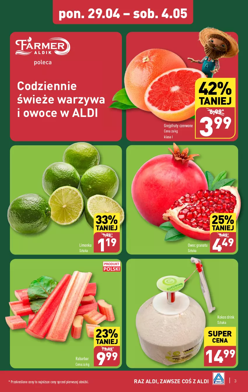 Gazetka promocyjna Aldi - Pełna oferta - ważna 29.04 do 04.05.2024 - strona 3 - produkty: Gra, Granat, Grejpfrut, Kokos, Limonka, Owoce, Warzywa, Warzywa i owoce