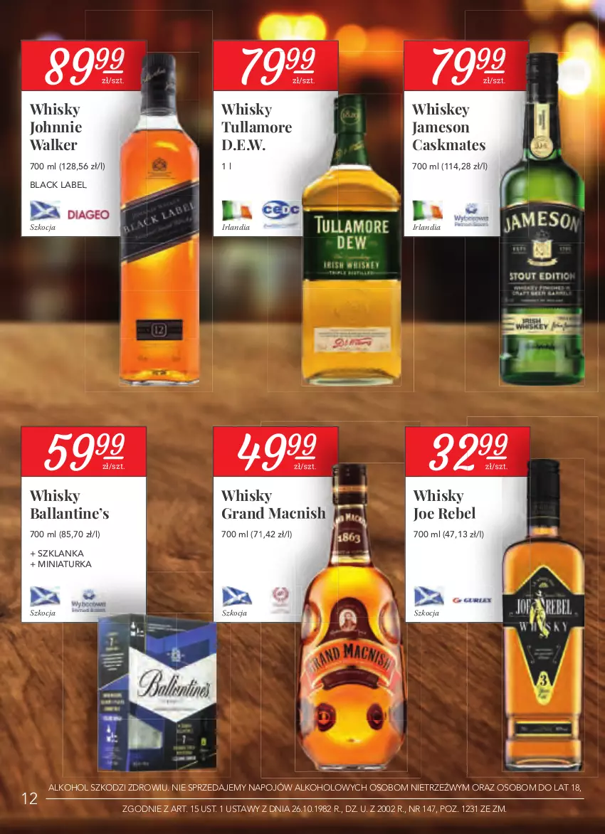 Gazetka promocyjna Stokrotka - Oferta alkoholowa - ważna 25.03 do 21.04.2021 - strona 12 - produkty: Gra, Jameson, Johnnie Walker, Koc, Lack, Szklanka, Whiskey, Whisky