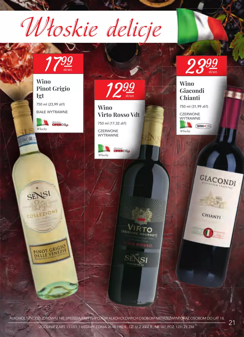 Gazetka promocyjna Stokrotka - Oferta alkoholowa - ważna 25.03 do 21.04.2021 - strona 21 - produkty: Chia, Chianti, Delicje, Pinot Grigio, Wino