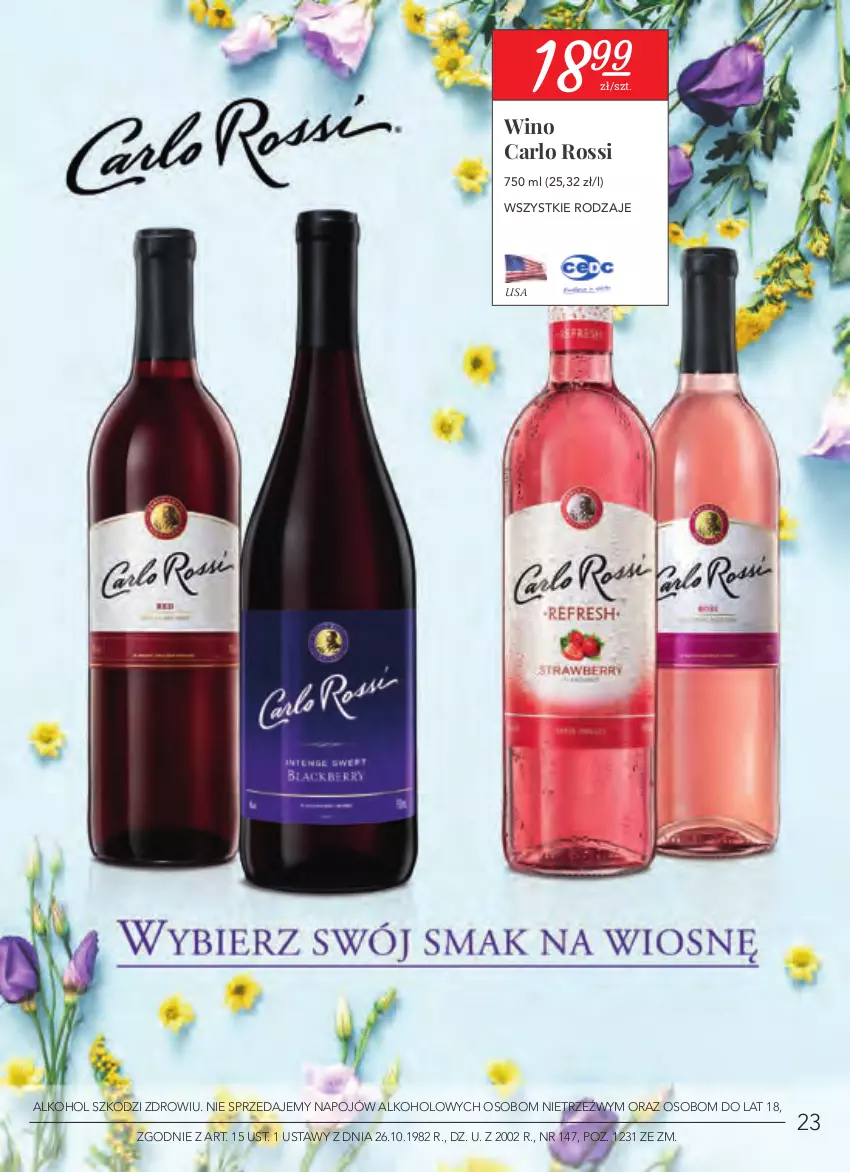 Gazetka promocyjna Stokrotka - Oferta alkoholowa - ważna 25.03 do 21.04.2021 - strona 23 - produkty: Carlo Rossi, Wino