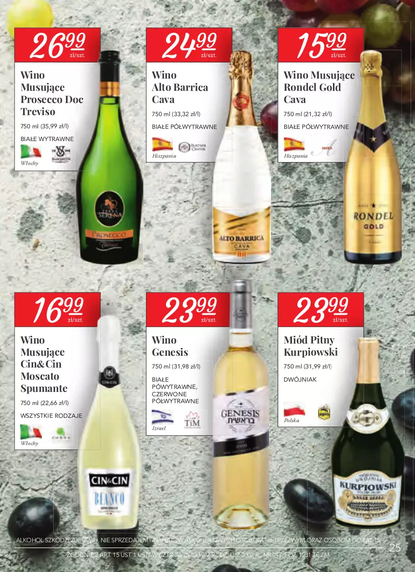 Gazetka promocyjna Stokrotka - Oferta alkoholowa - ważna 25.03 do 21.04.2021 - strona 25 - produkty: Miód, Miód pitny, Mus, Prosecco, Puma, Rondel, Wino, Wino musujące