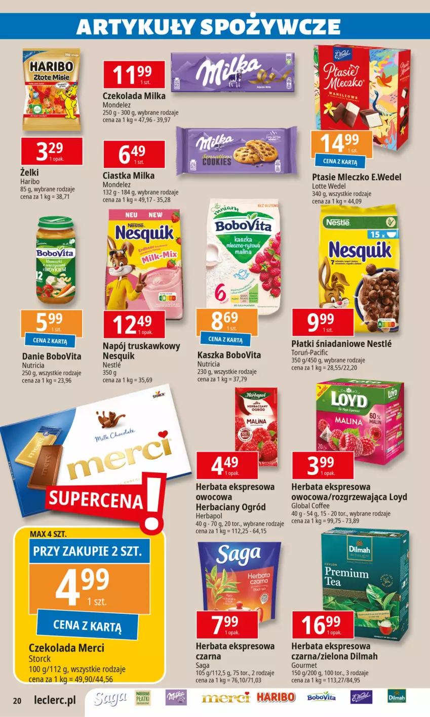 Gazetka promocyjna E Leclerc - ważna 05.11 do 16.11.2024 - strona 20 - produkty: BoboVita, Ciastka, Cif, Czekolada, Danio, Dilmah, Haribo, Herbapol, Herbata, LG, Loyd, Merci, Milka, Mleczko, Napój, Nesquik, Ogród, Ptasie mleczko, Saga