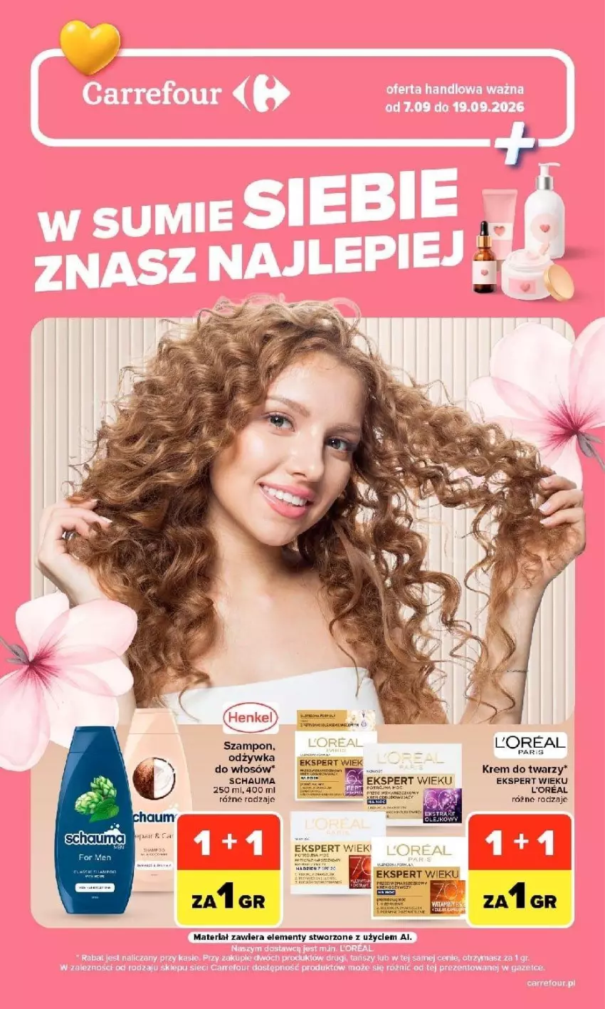 Gazetka promocyjna Carrefour - Gazetka Carrefour w SUMIE siebie znasz najlepiej - ważna 07.09 do 19.09.2026 - strona 1 - produkty: Fa, HP, Krem do twarzy, LG, Odżywka, Por, Schauma, Szampon