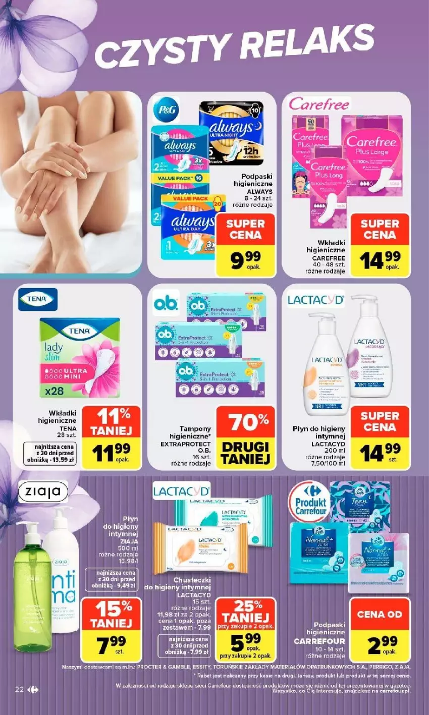 Gazetka promocyjna Carrefour - Gazetka Carrefour w SUMIE siebie znasz najlepiej - ważna 07.09 do 19.09.2026 - strona 22 - produkty: Always, Carefree, Fa, Lactacyd, O.B., Płyn do higieny intymnej, Podpaski, Tera, Wkładki, Ziaja