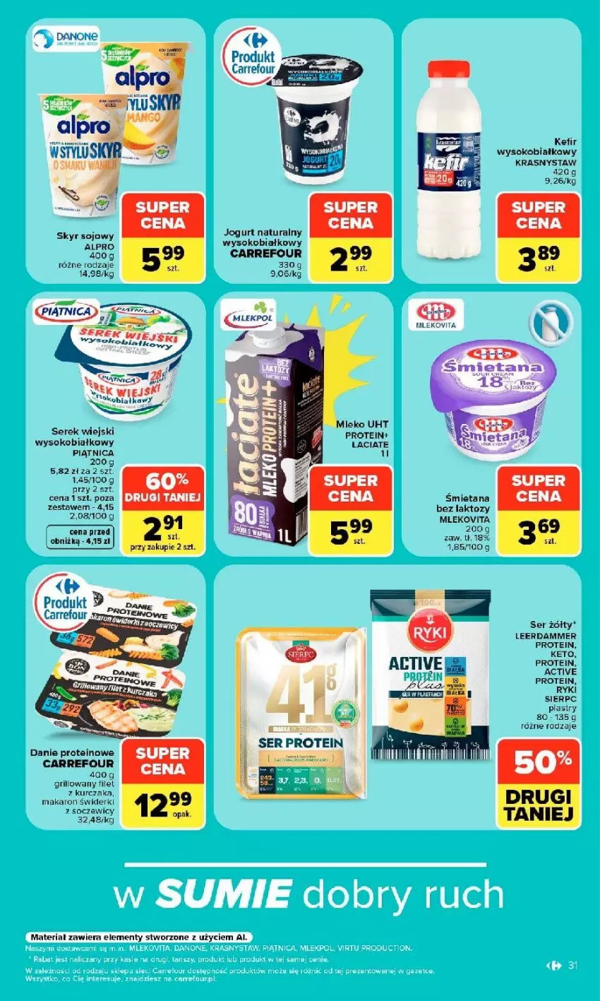 Gazetka promocyjna Carrefour - Gazetka Carrefour w SUMIE siebie znasz najlepiej - ważna 07.09 do 19.09.2026 - strona 31 - produkty: Alpro, Fa, Grill, Jogurt, Jogurt naturalny, Kefir, Kurczak, Makaron, Mleko, Mlekovita, Piątnica, Ser, Serek, Serek wiejski, Sok
