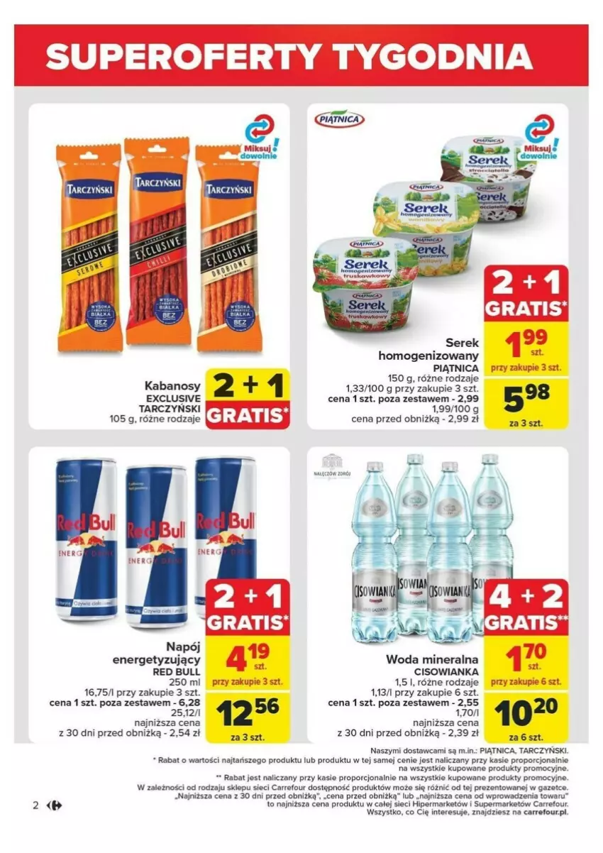 Gazetka promocyjna Carrefour - ważna 12.11 do 16.11.2024 - strona 12 - produkty: Cisowianka, Napój, Piątnica, Por, Red Bull, Tarczyński, Woda, Woda mineralna