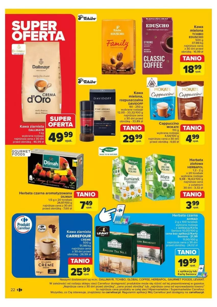 Gazetka promocyjna Carrefour - ważna 12.11 do 16.11.2024 - strona 15 - produkty: Cappuccino, Dallmayr, Davidoff, Dilmah, Fa, Gra, Herbapol, Herbata, Herbata czarna, Kawa, Kawa mielona, Kawa ziarnista, KOBO, Tchibo