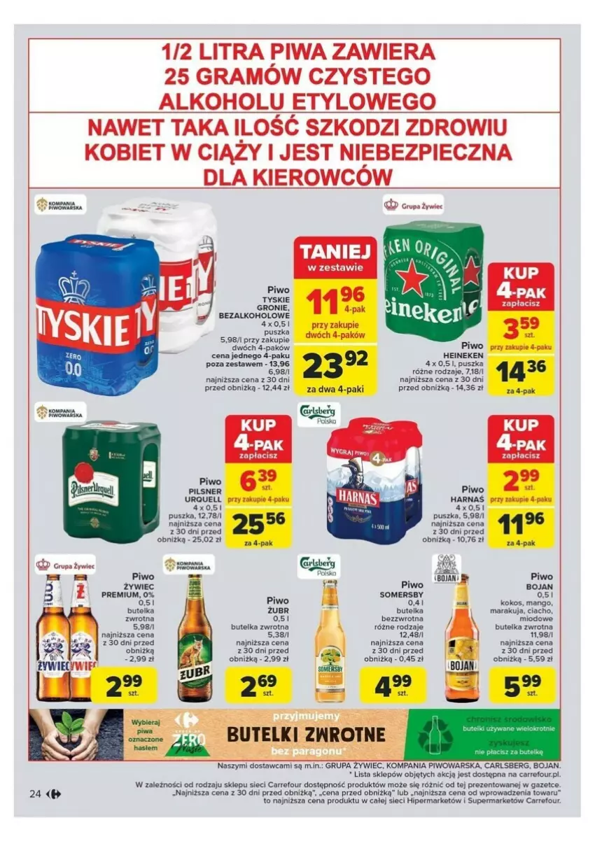 Gazetka promocyjna Carrefour - ważna 12.11 do 16.11.2024 - strona 17 - produkty: Carlsberg, Gra, Harnaś, Heineken, Kokos, O nas, Piec, Piwa, Piwo, Somersby, Szyna, Tyskie