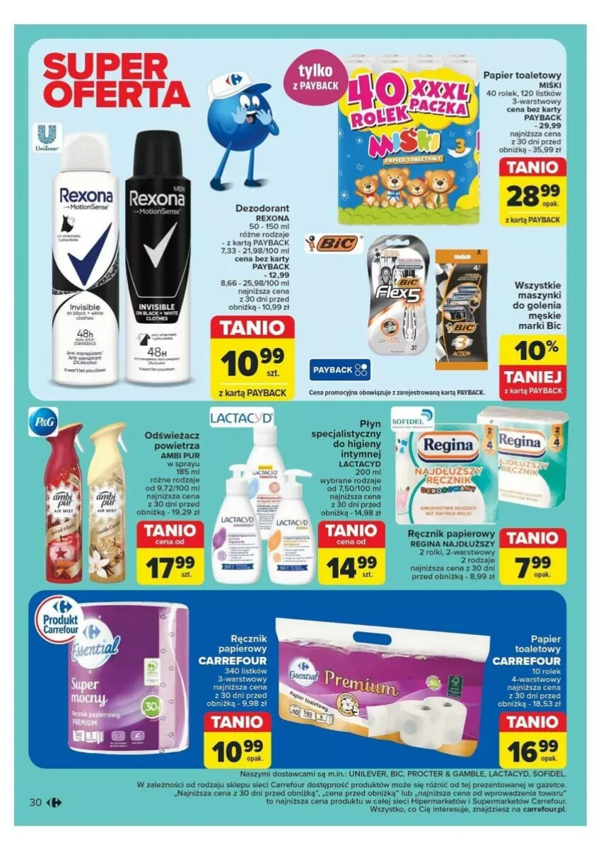 Gazetka promocyjna Carrefour - ważna 12.11 do 16.11.2024 - strona 24 - produkty: Ambi Pur, BIC, Dezodorant, Gin, Lactacyd, Papier, Por, Pur, Ręcznik, Rexona