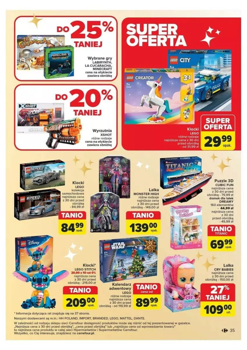 Gazetka promocyjna Carrefour - ważna 12.11 do 16.11.2024 - strona 29 - produkty: BIC, Domek dla lalek, Fa, Gry, Kalendarz, Kalendarz adwentowy, Klocki, Lalka, LEGO, Mattel, Minecraft, Por, Puzzle, Wyrzutnia