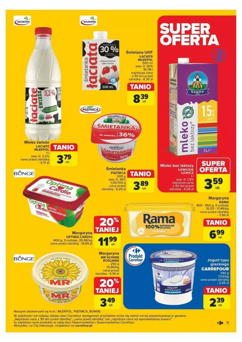 Gazetka promocyjna Carrefour - ważna 12.11 do 16.11.2024 - strona 3 - produkty: Jogurt, Margaryna, Mleko, Optima, Optima Cardio, Piątnica, Rama, Słynne