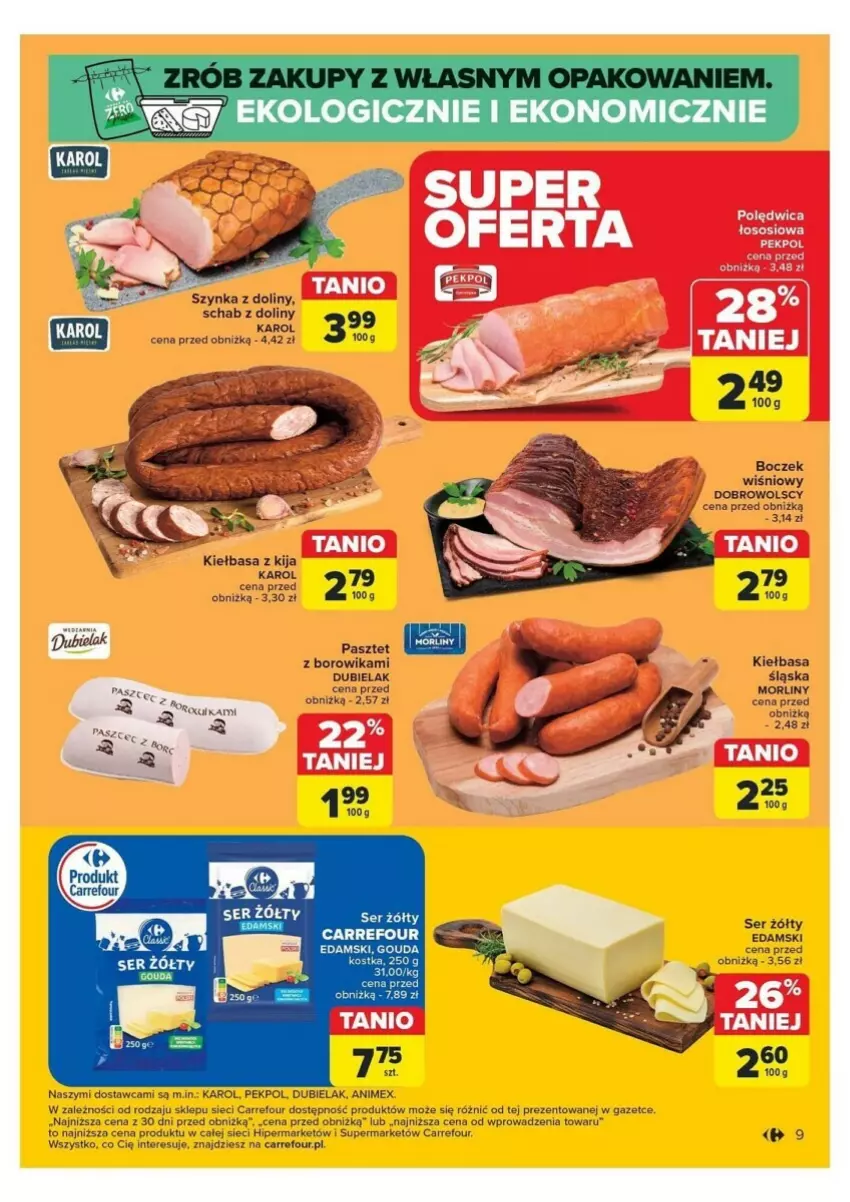 Gazetka promocyjna Carrefour - ważna 12.11 do 16.11.2024 - strona 43 - produkty: Boczek, Edam, Kiełbasa, Morliny, Pasztet, Pekpol, Ser, Sos, Szynka