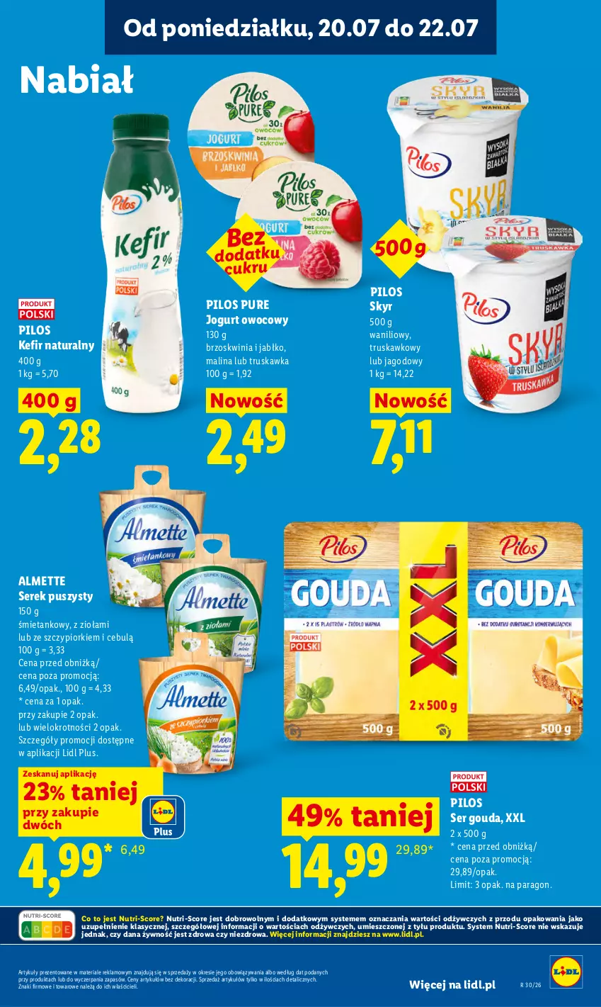 Gazetka promocyjna Lidl - Gazetka ważna od 20.07 do 22.07 - ważna 20.07 do 22.07.2026 - strona 61 - produkty: Almette, Gouda, Jogurt, Jogurt owocowy, Kefir, Kefir naturalny, Pilos, Pur, Ser, Serek, Serek puszysty