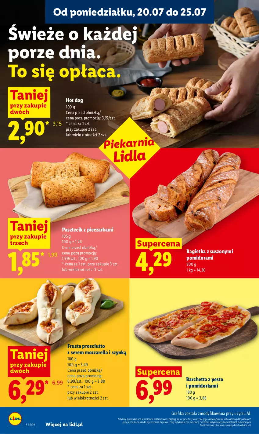 Gazetka promocyjna Lidl - Gazetka ważna od 20.07 do 22.07 - ważna 20.07 do 22.07.2026 - strona 64 - produkty: Bagietka, Gra, Grafika, Hot dog, Mozzarella, Orka, Pasztecik z pieczarkami, Pesto, Piec, Pieczarka, Por, Prosciutto, Rust, Ser