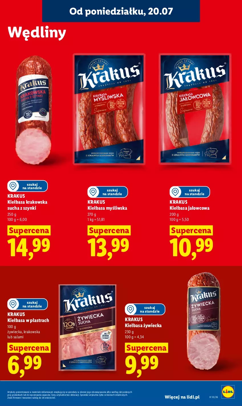 Gazetka promocyjna Lidl - Gazetka ważna od 20.07 do 22.07 - ważna 20.07 do 22.07.2026 - strona 71 - produkty: Kiełbasa, Kiełbasa krakowska, Krakus, Salami