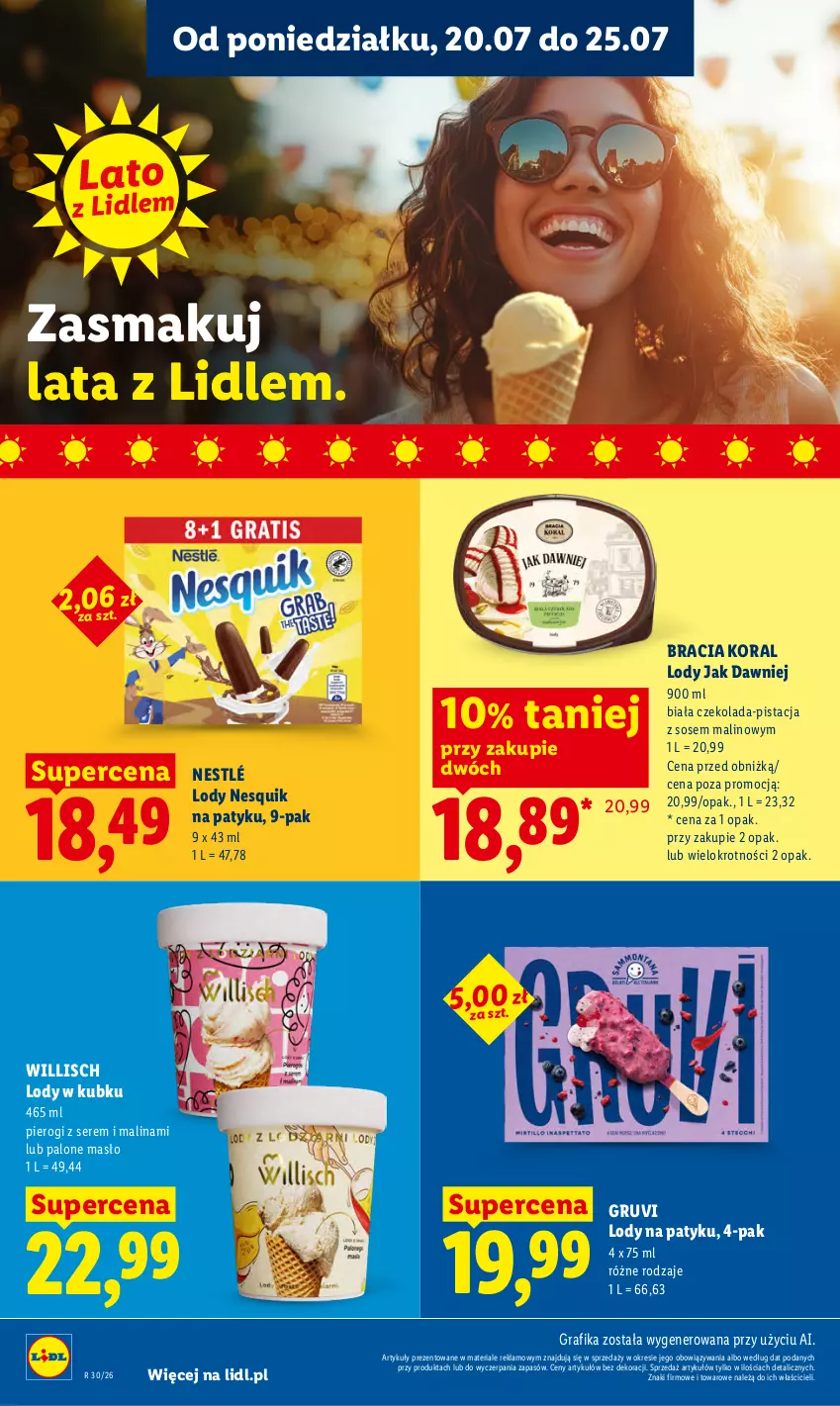Gazetka promocyjna Lidl - Gazetka ważna od 20.07 do 22.07 - ważna 20.07 do 22.07.2026 - strona 72 - produkty: Czekolada, Gra, Grafika, Lody, Masło, Nesquik, Nestlé, Pierogi, Ser, Sos