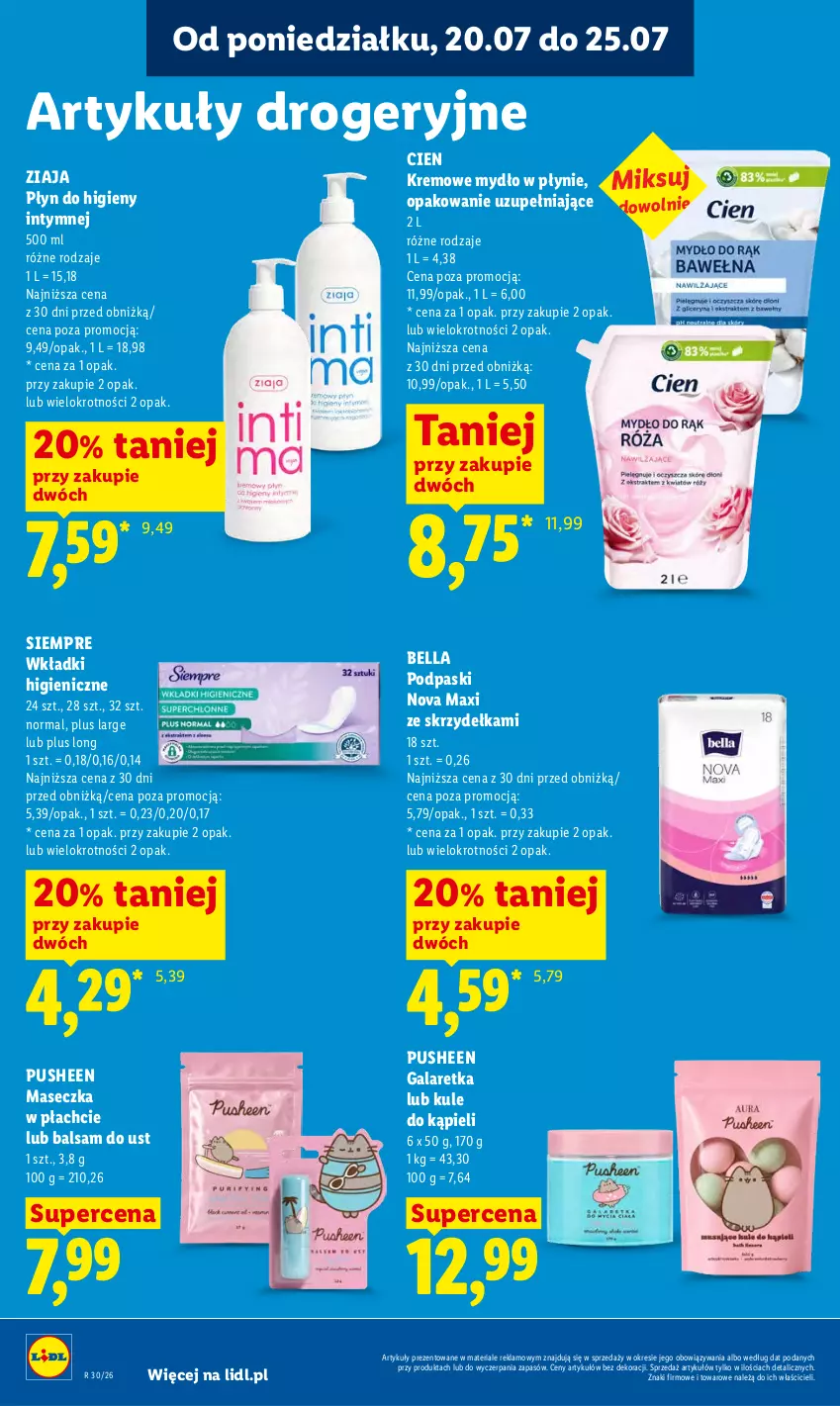 Gazetka promocyjna Lidl - Gazetka ważna od 20.07 do 22.07 - ważna 20.07 do 22.07.2026 - strona 94 - produkty: Balsam do ust, Bell, Bella, Gala, Galaretka, Mydło, Mydło w płynie, Płyn do higieny intymnej, Podpaski, Wkładki, Ziaja