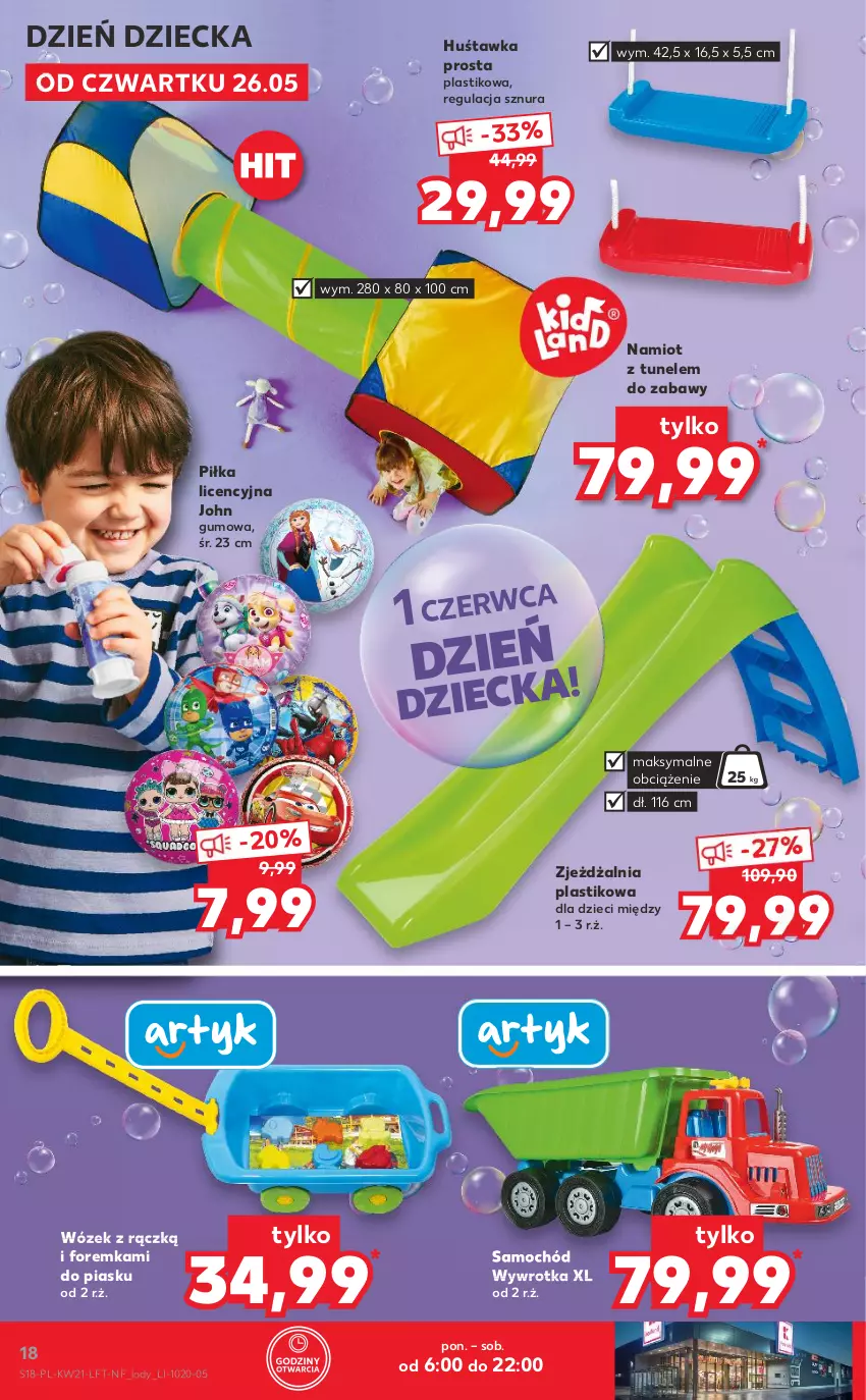 Gazetka promocyjna Kaufland - OFERTA TYGODNIA - ważna 26.05 do 01.06.2022 - strona 18 - produkty: Dzieci, Huśtawka, Lody, Namiot, Samochód, Tunel, Wózek, Wywrotka