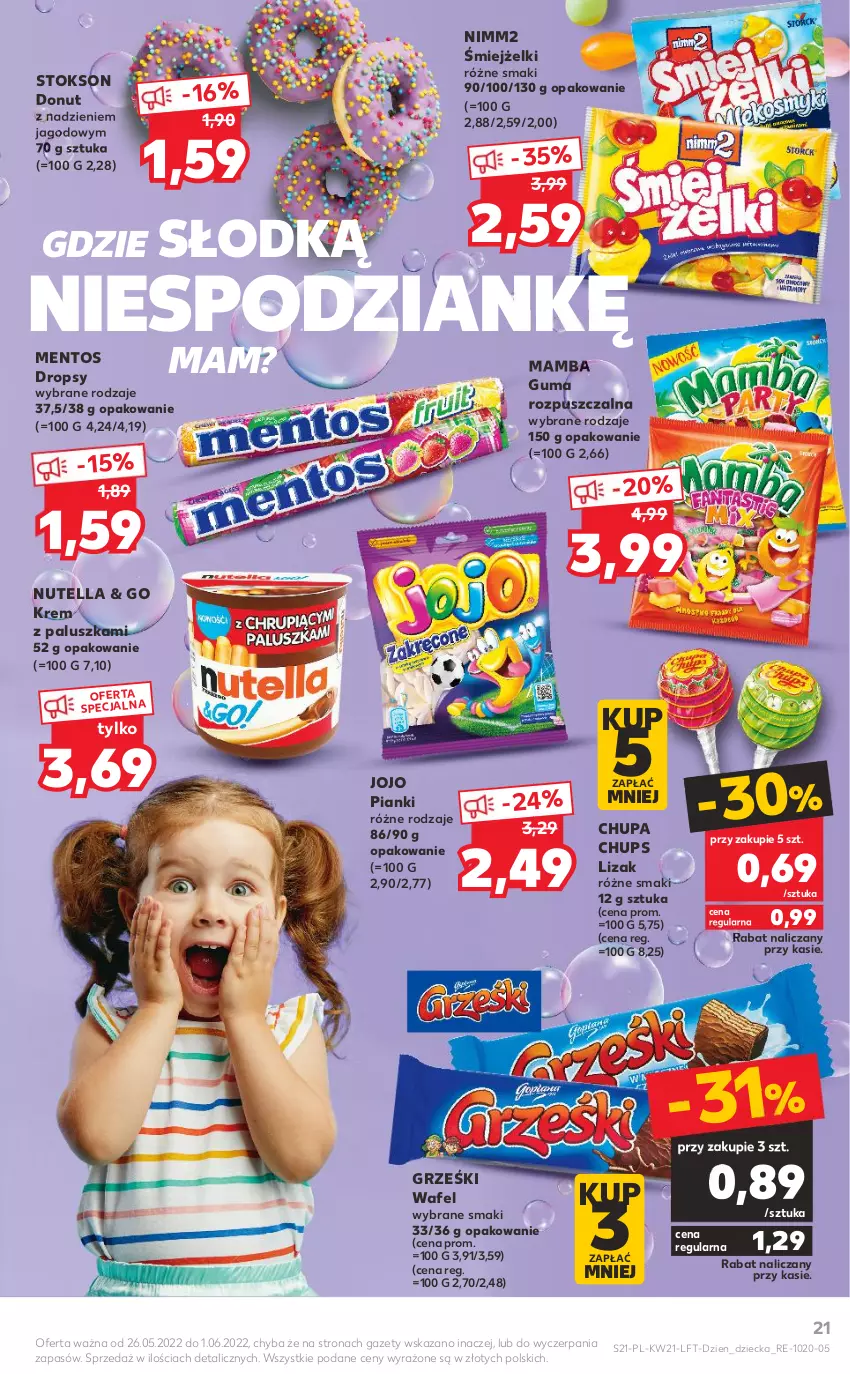 Gazetka promocyjna Kaufland - OFERTA TYGODNIA - ważna 26.05 do 01.06.2022 - strona 21 - produkty: Chupa Chups, Donut, Grześki, Guma rozpuszczalna, Mamba, Mentos, Nimm2, Nutella