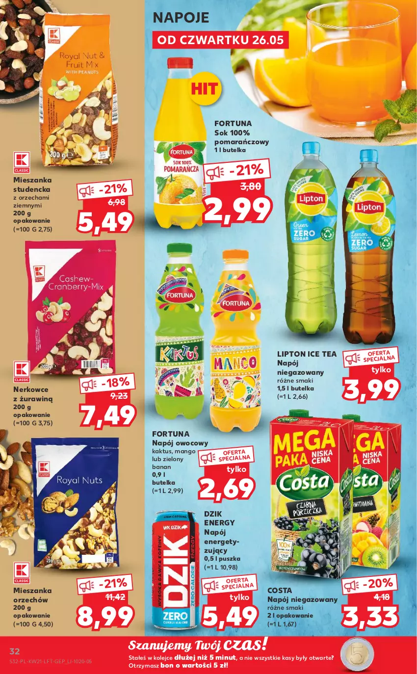 Gazetka promocyjna Kaufland - OFERTA TYGODNIA - ważna 26.05 do 01.06.2022 - strona 32 - produkty: Fortuna, Ice tea, Kaktus, Lipton, Mango, Mieszanka studencka, Napój, Napój niegazowany, Napoje, Olej, Sok