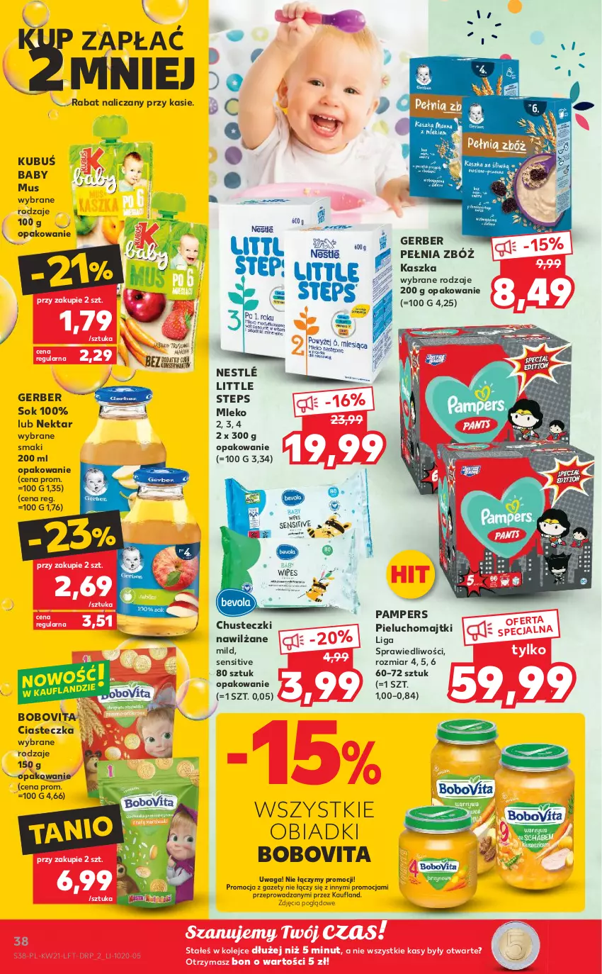 Gazetka promocyjna Kaufland - OFERTA TYGODNIA - ważna 26.05 do 01.06.2022 - strona 38 - produkty: BoboVita, Chusteczki, Gerber, Kubuś, Majtki, Mleko, Mus, Nektar, Nestlé, Olej, Pampers, Pieluchomajtki, Sok, Vita C, Waga