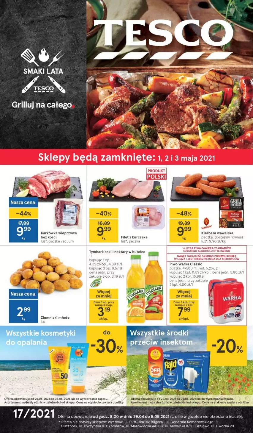 Gazetka promocyjna Tesco - Tesco gazetka - przyszły tydzień - ważna 29.04 do 05.05.2021 - strona 1 - produkty: Gra, Grill, Kurczak, Nektar, Piec, Piwo, Sok, Tymbark, Warka, Ziemniaki