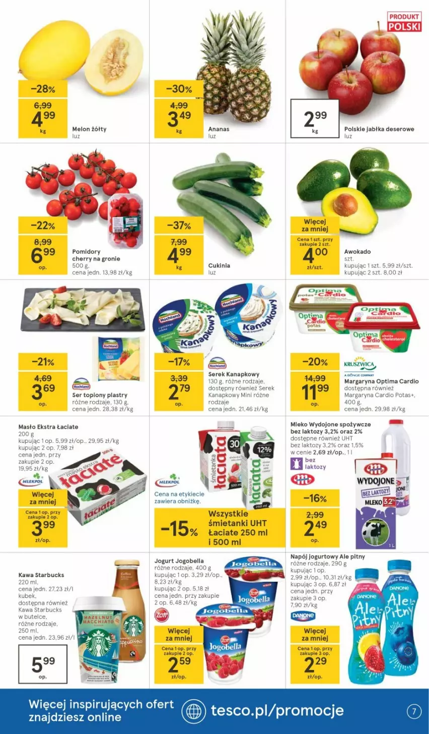 Gazetka promocyjna Tesco - Tesco gazetka - przyszły tydzień - ważna 29.04 do 05.05.2021 - strona 7 - produkty: Ananas, Deser, Jabłka, Kawa, Margaryna, Masło, Melon, Mleko, Optima, Optima Cardio, Pomidory, Ser