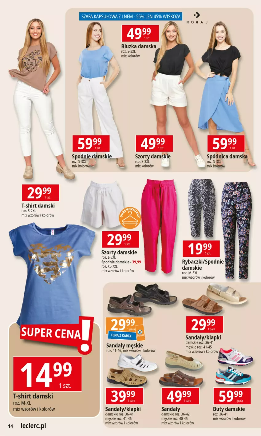 Gazetka promocyjna E Leclerc - ważna 25.06 do 06.07.2024 - strona 14 - produkty: Buty, Fa, Klapki, Ryba, Sandał, Spodnie, Szafa, Szorty, T-shirt