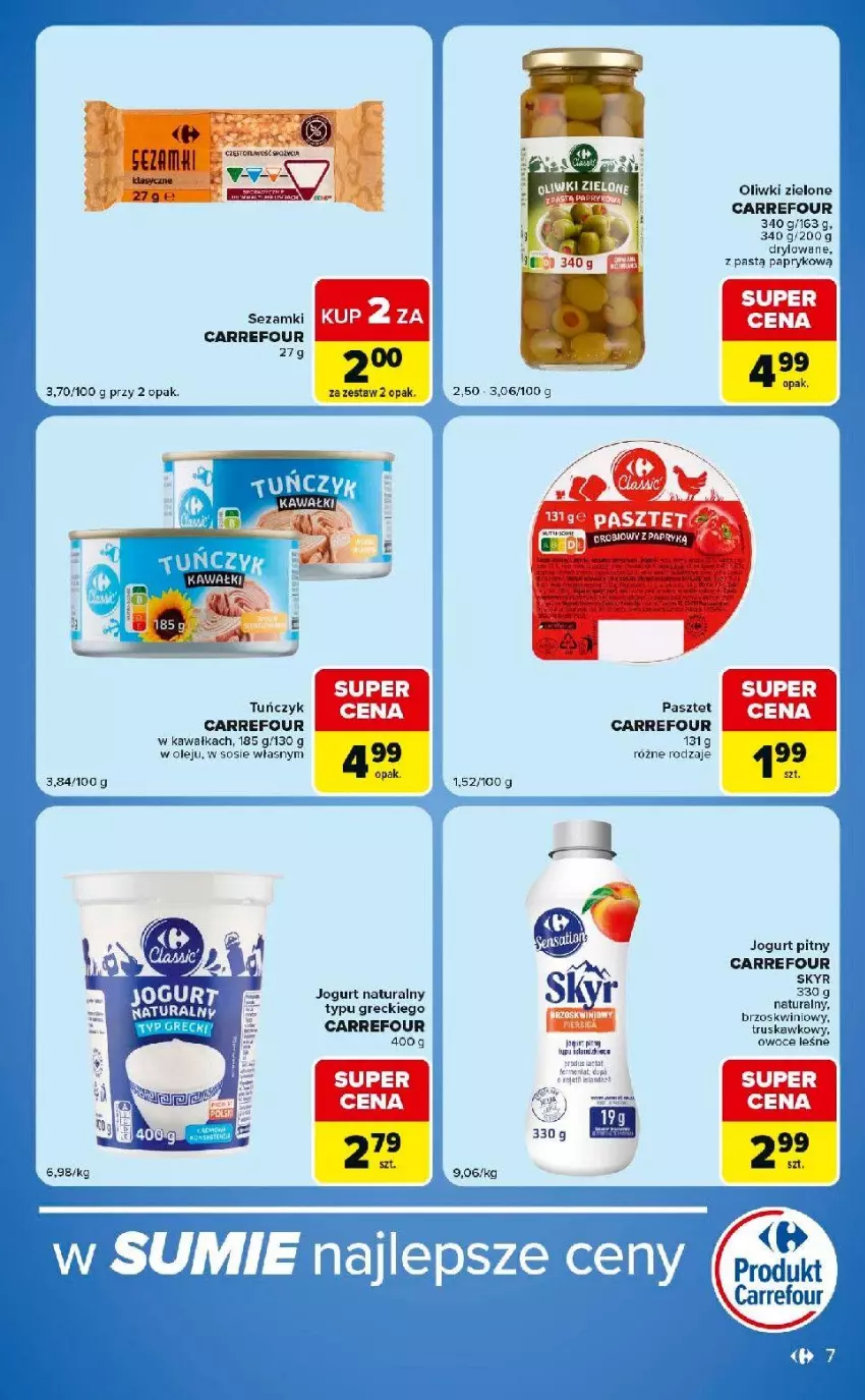 Gazetka promocyjna Carrefour - Gazetka Carrefour Market w SUMIE ekspresowe zakupy - ważna 28.07 do 03.08.2026 - strona 7 - produkty: Jogurt, Jogurt naturalny, Jogurt pitny, Kawa, Olej, Oliwki, Oliwki zielone, Pasztet, Sezam, Sos, Tuńczyk