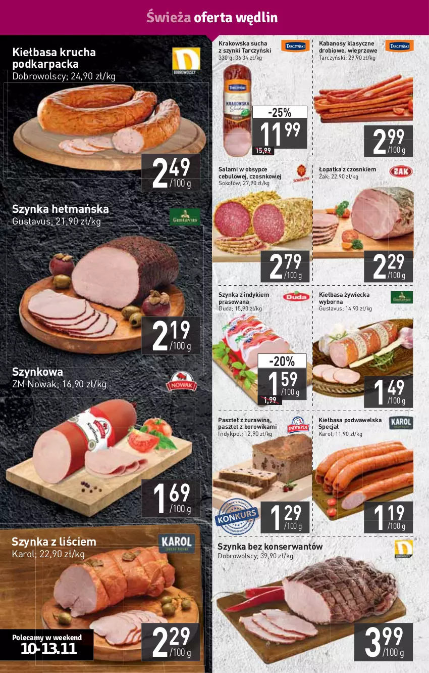 Gazetka promocyjna Stokrotka - Supermarket - ważna 10.11 do 17.11.2021 - strona 2 - produkty: Duda, HP, Kabanos, Karp, Kiełbasa, Kiełbasa krucha, Kiełbasa podwawelska, NOWAK, Pasztet, Salami, Ser, Sok, Sokołów, Szynka, Tarczyński, Wawel