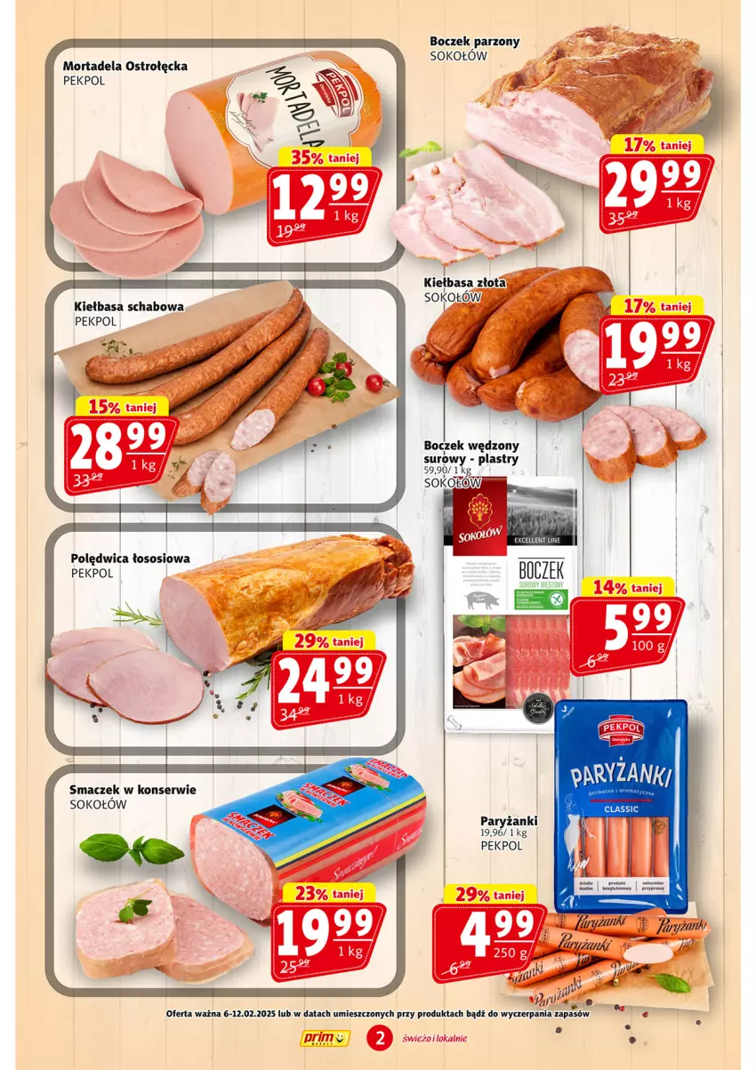 Gazetka promocyjna Prim Market - ważna 06.02 do 12.02.2025 - strona 2 - produkty: Boczek, Kiełbasa, Kiełbasa schabowa, Pekpol, Polędwica, Przyprawy, Ryż, Ser, Sok, Sokołów, Sos