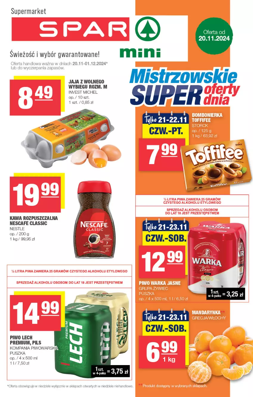 Gazetka promocyjna Spar - Spar-Mini - ważna 17.11 do 27.11.2024 - strona 1 - produkty: Jaja, Jaja z wolnego wybiegu, Kawa, Kawa rozpuszczalna, Lech Premium, Piwo