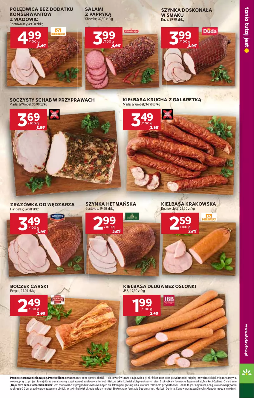 Gazetka promocyjna Stokrotka - Supermarket - ważna 20.08 do 26.08.2026 - strona 13 - produkty: Boczek, Cars, Duda, Gala, Kiełbasa, Kiełbasa krakowska, Kiełbasa krucha, Mięso, Optima, Owoce, Pekpol, Polędwica, Salami, Salami z papryką, Ser, Szynka, Warzywa