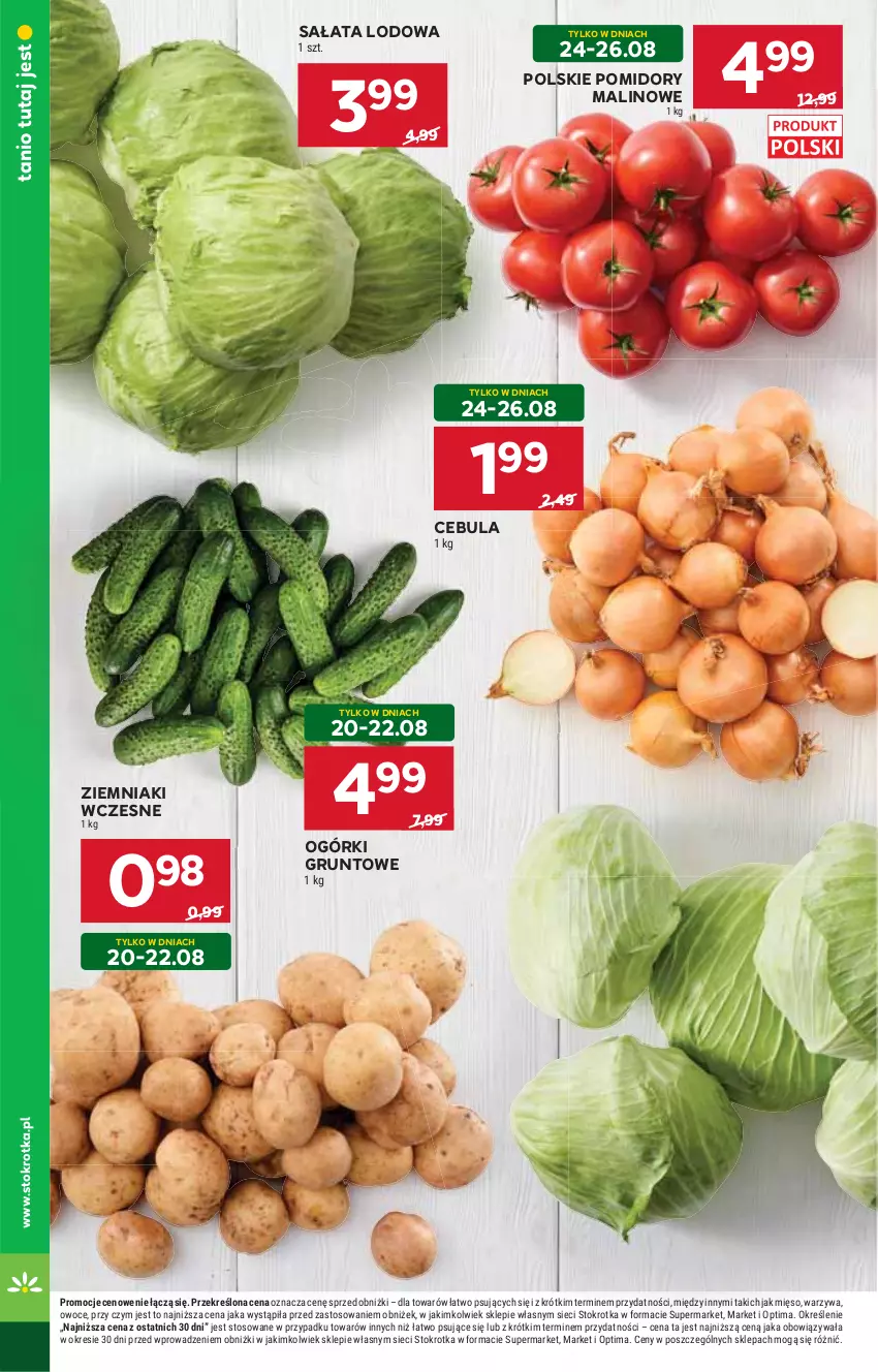 Gazetka promocyjna Stokrotka - Supermarket - ważna 20.08 do 26.08.2026 - strona 8 - produkty: Cebula, Grunt, Mięso, Optima, Owoce, Pomidory, Sałat, Sałata lodowa, Warzywa, Ziemniaki