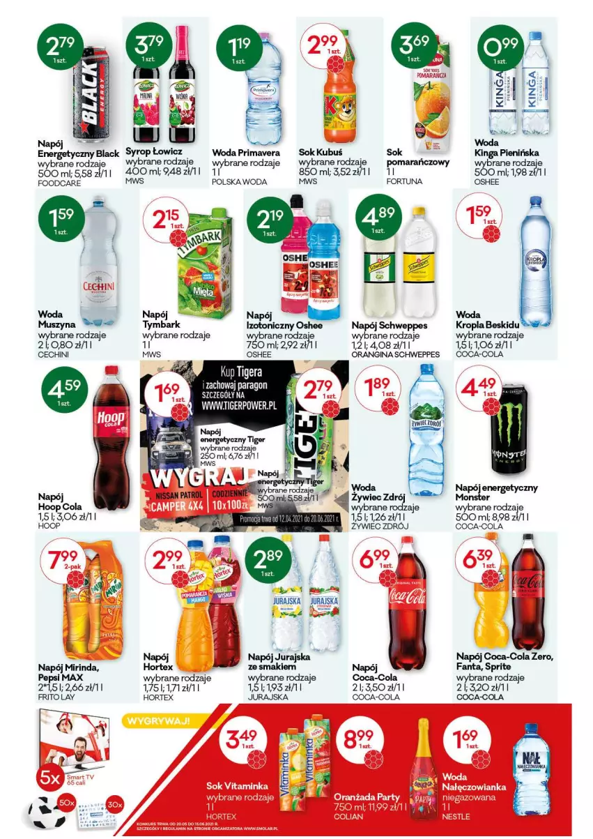 Gazetka promocyjna Groszek - Gazetka - ważna 20.05 do 01.06.2021 - strona 10 - produkty: Coca-Cola, Fa, Fanta, Fortuna, Gin, Hoop, Hortex, Kubuś, Lack, Mirinda, Mus, Napój, Oshee, Pepsi, Pepsi max, Prima, Primavera, Schweppes, Sok, Sprite, Syrop, Szyna, Tiger, Tymbark, Woda