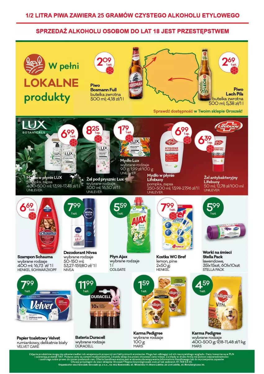 Gazetka promocyjna Groszek - Gazetka - ważna 20.05 do 01.06.2021 - strona 12 - produkty: Ajax, Bateria, Biuro, Bref, Colgate, Dezodorant, Duracell, Fa, Groszek, LG, Mars, Mydło, Mydło w płynie, Nivea, Papier, Papier toaletowy, Piwo, Por, Schauma, Schwarzkopf, Szampon, Velvet, Worki na śmiec, Worki na śmieci