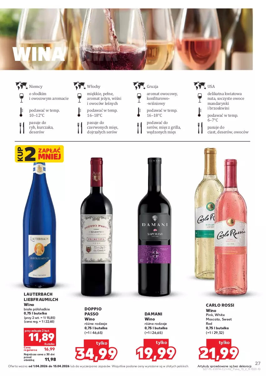 Gazetka promocyjna Kaufland - Barek Kauflandu - ważna 01.04 do 15.04.2026 - strona 27 - produkty: Carlo Rossi, Deser, Grill, Kurczak, Mandarynki, Owoce, Ser, Wino, Wino białe