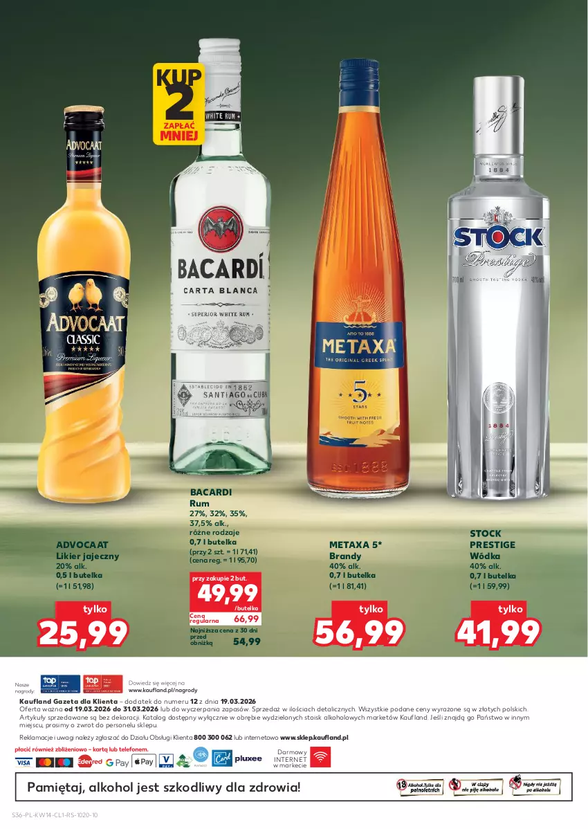 Gazetka promocyjna Kaufland - Barek Kauflandu - ważna 01.04 do 15.04.2026 - strona 36 - produkty: Advocaat, Bacardi, Brandy, Likier, Likier jajeczny, Metaxa, Mięta, Rum, Stock, Wagi, Wódka