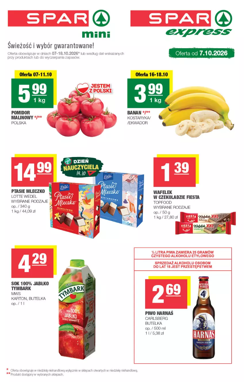 Gazetka promocyjna Spar - Spar-Mini - ważna 07.10 do 18.10.2026 - strona 1 - produkty: Carlsberg, Gra, Mleczko, Piwa, Piwo, Ptasie mleczko, Sok, Top, Tymbark, Wafelek