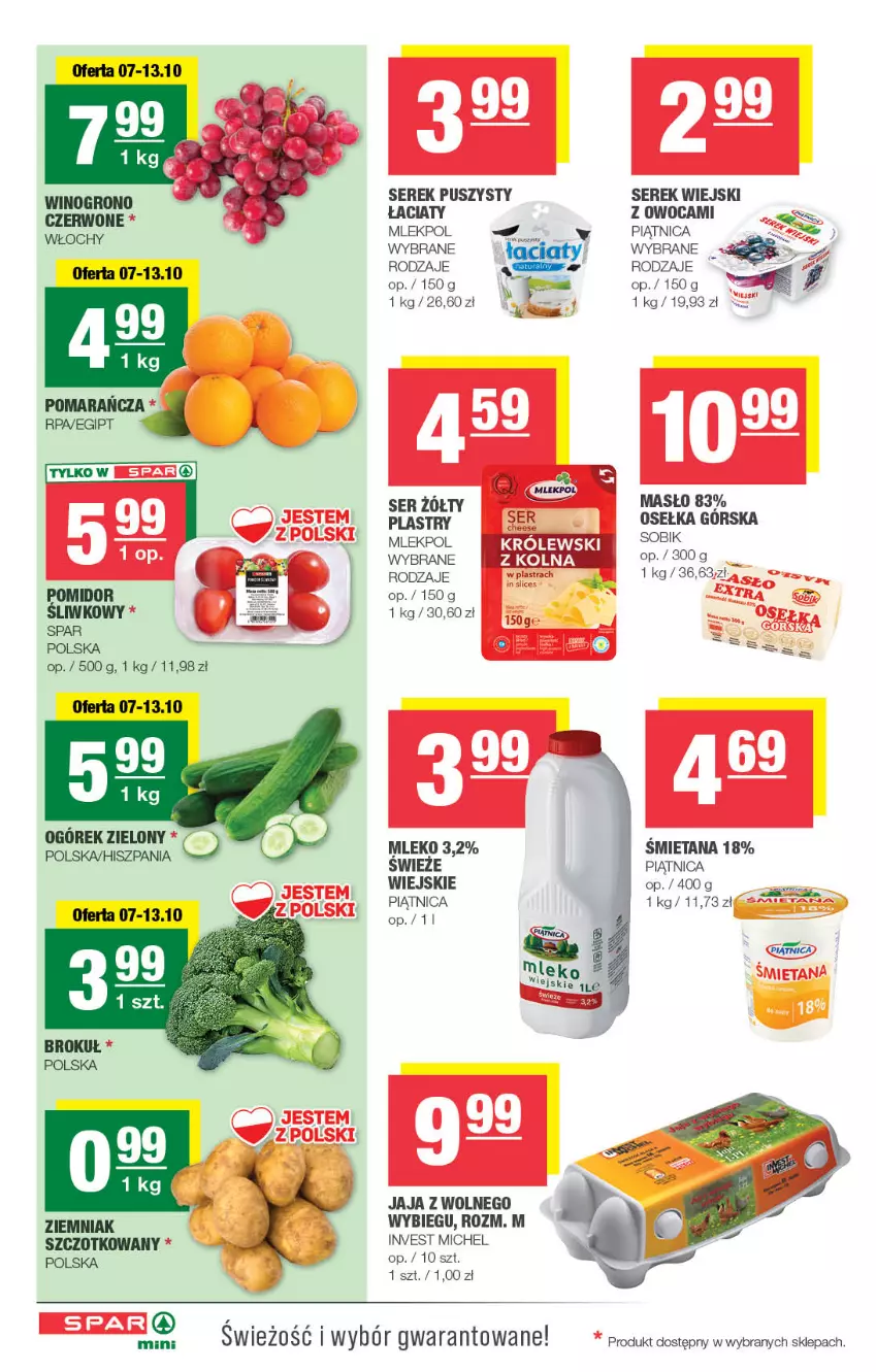 Gazetka promocyjna Spar - Spar-Mini - ważna 07.10 do 18.10.2026 - strona 2 - produkty: Jaja, Jaja z wolnego wybiegu, Masło, Mleko, Ogórek, Piątnica, Ser, Serek, Serek puszysty, Serek wiejski, Wino