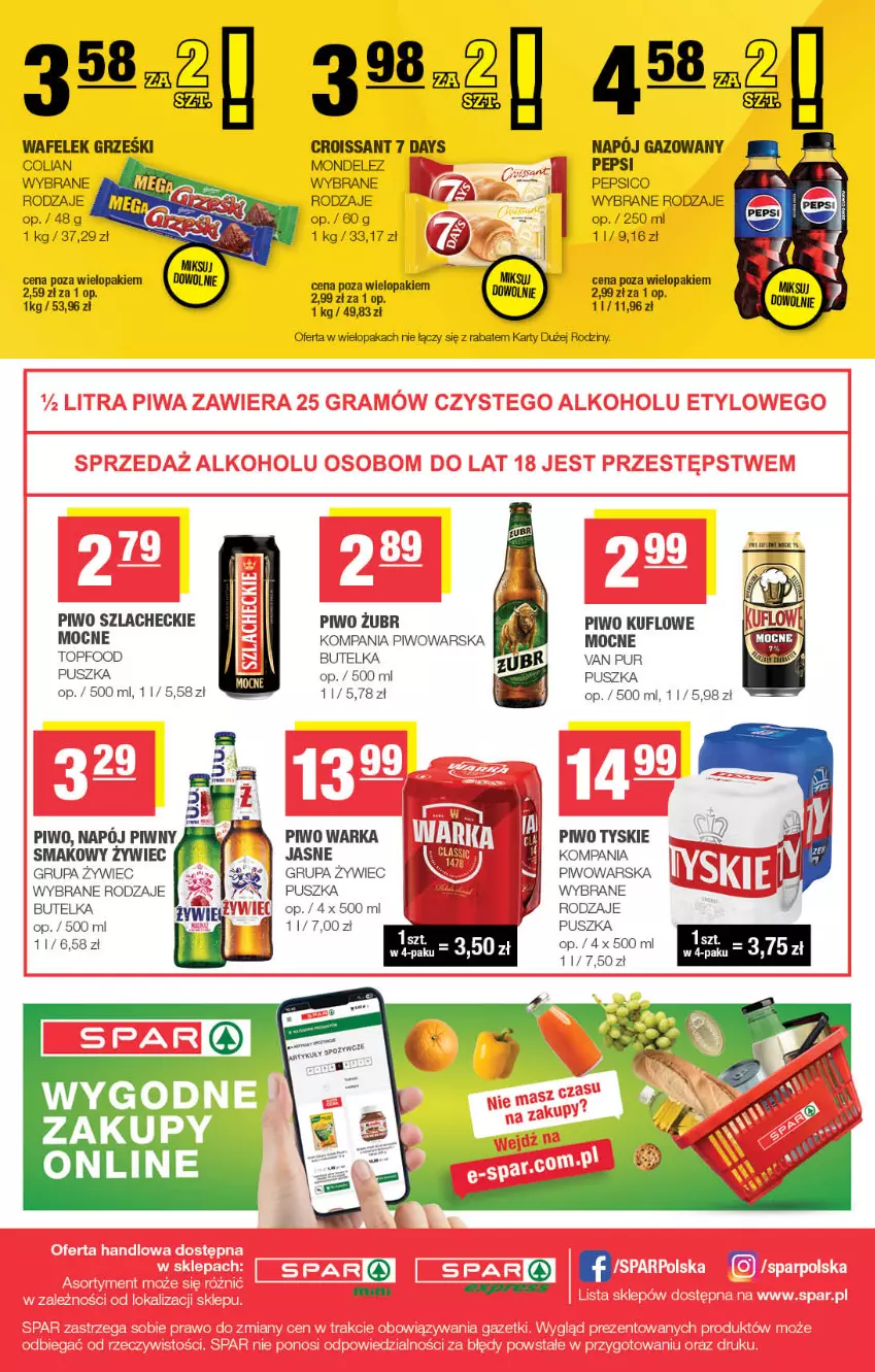 Gazetka promocyjna Spar - Spar-Mini - ważna 07.10 do 18.10.2026 - strona 4 - produkty: 7 Days, Croissant, Napój, Pepsi, Piwo, Pur, Top, Tyskie, Wafelek, Warka