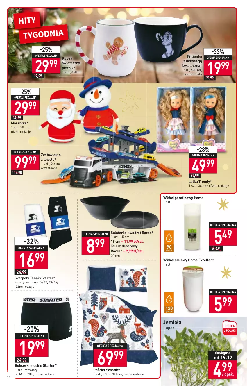 Gazetka promocyjna Stokrotka - Market - ważna 15.12 do 21.12.2022 - strona 14 - produkty: Bokserki, Deser, Filiżanka, Karp, Kubek, Lalka, Olej, Piernik, Pościel, Salaterka, Ser, Talerz, Talerz deserowy, Wkład olejowy