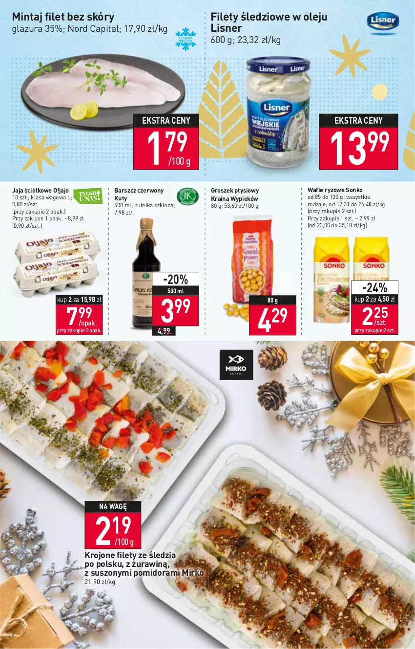 Gazetka promocyjna Stokrotka - Market - ważna 15.12 do 21.12.2022 - strona 4 - produkty: Glazura, Groszek, Groszek ptysiowy, Jaja, LANA, Lazur, Lisner, Mintaj, Olej, Ryż, Sonko, Wafle