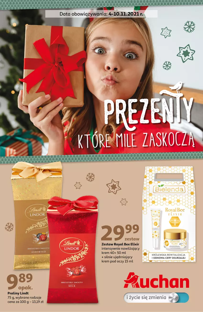 Gazetka promocyjna Auchan - Prezenty, które mile zaskoczą Hipermarkety - ważna 04.11 do 10.11.2021 - strona 1 - produkty: Krem pod oczy, Lindt, Praliny