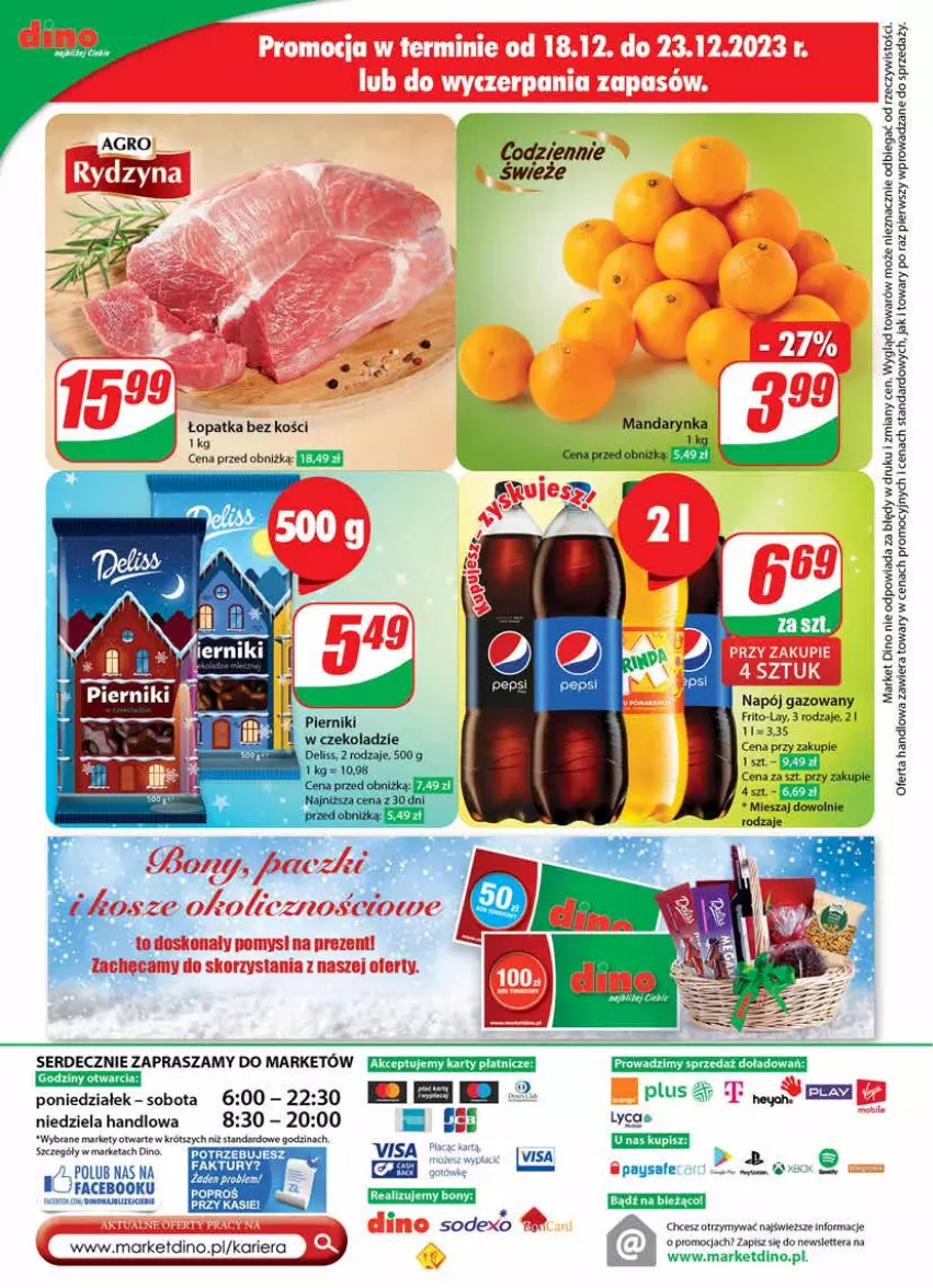 Gazetka promocyjna Dino - Gazetka 51 - ważna 20.12 do 23.12.2023 - strona 28 - produkty: Fa, Napój, Napój gazowany, Pepsi, Ser, Tera