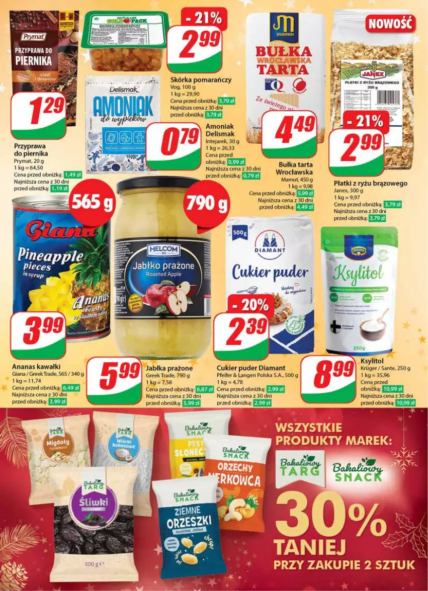 Gazetka promocyjna Dino - Gazetka 51 - ważna 20.12 do 23.12.2023 - strona 8 - produkty: Ananas, Bułka, Bułka tarta, Cukier, Cukier puder, Diamant, Jabłka, Jabłka prażone, Kawa, Ksylitol, LG, Piec, Piernik, Prymat, Puder, Ryż, Sante, Tarta