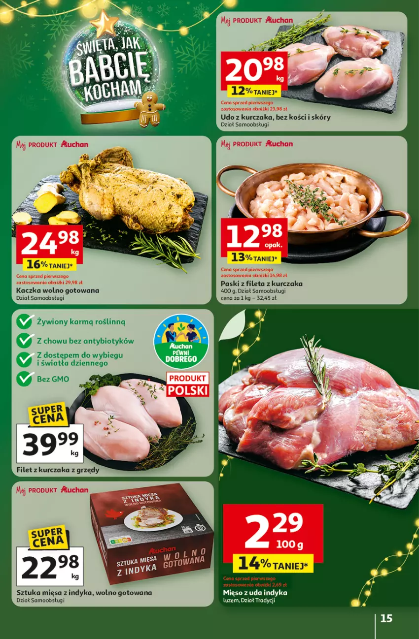 Gazetka promocyjna Auchan - Święta jak babcię kocham Hipermarket - ważna 11.12 do 17.12.2025 - strona 15 - produkty: Kaczka, Kurczak, Mięso, Udo z kurczaka